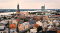 Riga old town and river at dusk